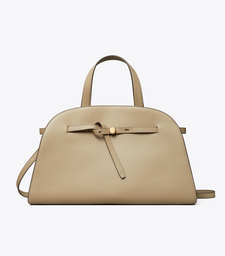 Tory Burch designer サッチェルバッグ ロミー バウレット in Soft Cement front