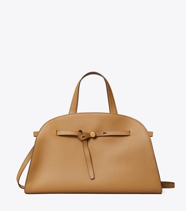 Tory Burch designer satchels Romy Bauletto in Tiramisu front