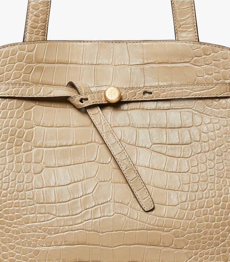 Tory Burch designer henkeltaschen Romy Bauletto mit Krokoprägung in Light Hickory detail