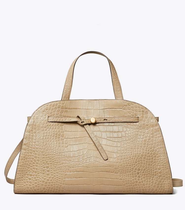 Tory Burch designer henkeltaschen Romy Bauletto mit Krokoprägung in Light Hickory front