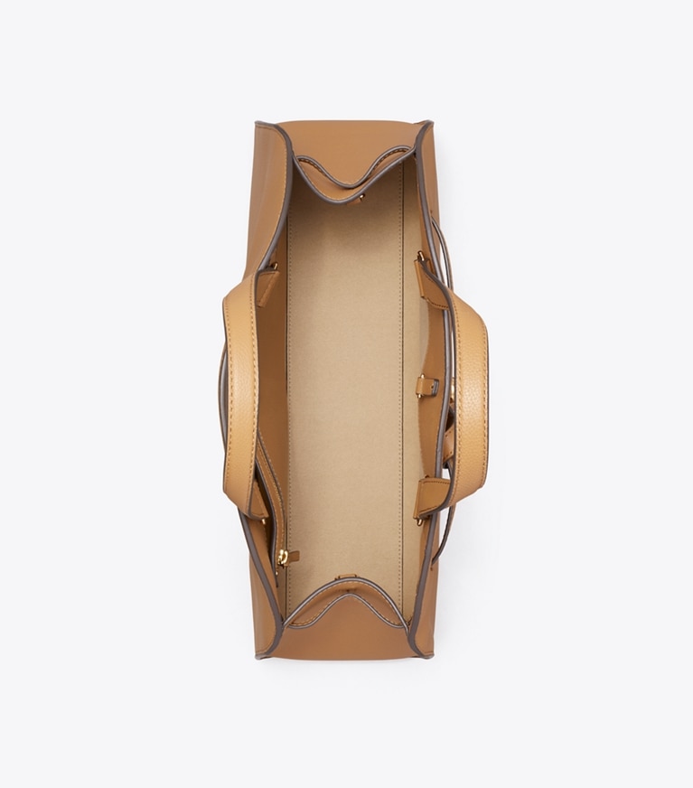 Tory Burch designer satchels Romy Bauletto in Tiramisu overhead