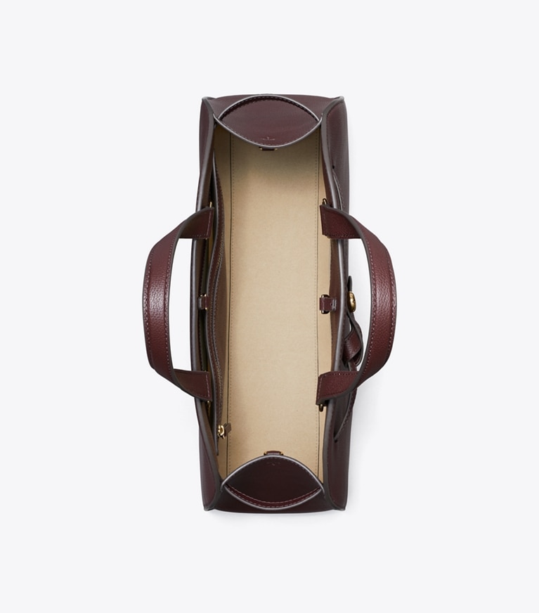Tory Burch designer satchels Romy Bauletto in Dark Carmine overhead