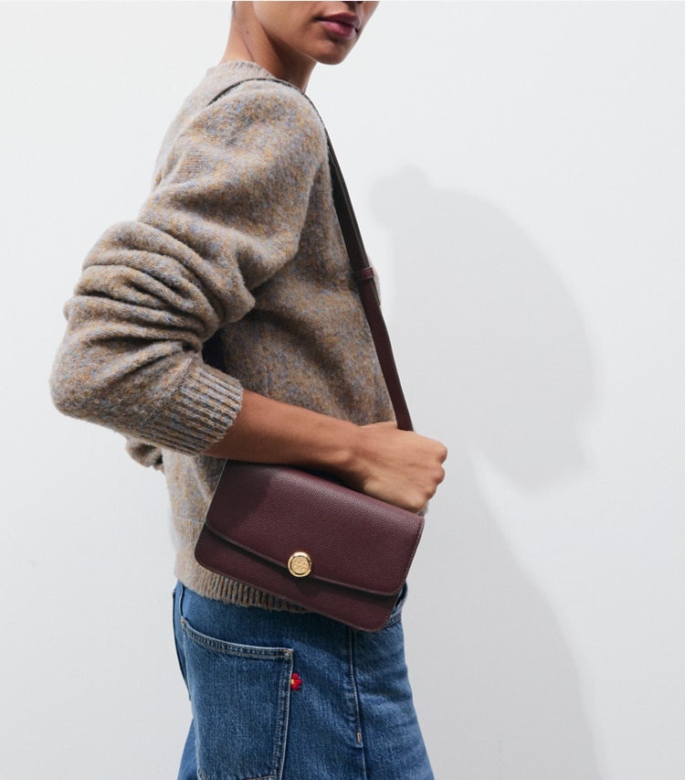 Tory Burch designer belt bags Romy Belt Bag in Dark Carmine additional on model