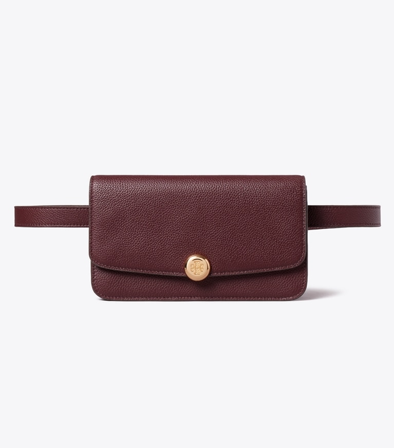 Tory Burch designer belt bags Romy Belt Bag in Dark Carmine front