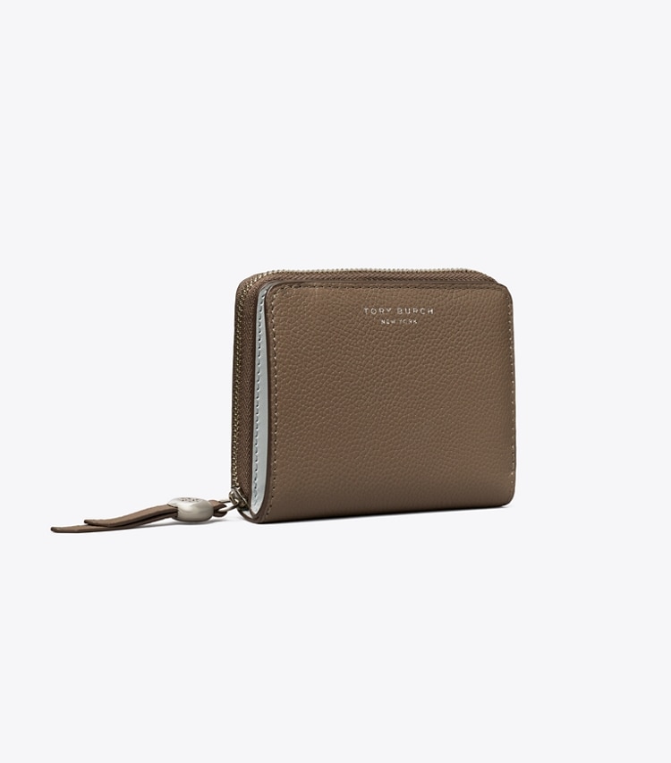 Tory Burch designer 財布 ロミー バイフォールド ウォレット in Wild Mushroom angle