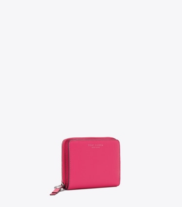 Tory Burch designer 財布 ロミー バイフォールド ウォレット in Bright Pink angle