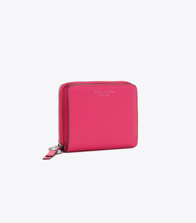 Tory Burch designer 財布 ロミー バイフォールド ウォレット in Bright Pink angle