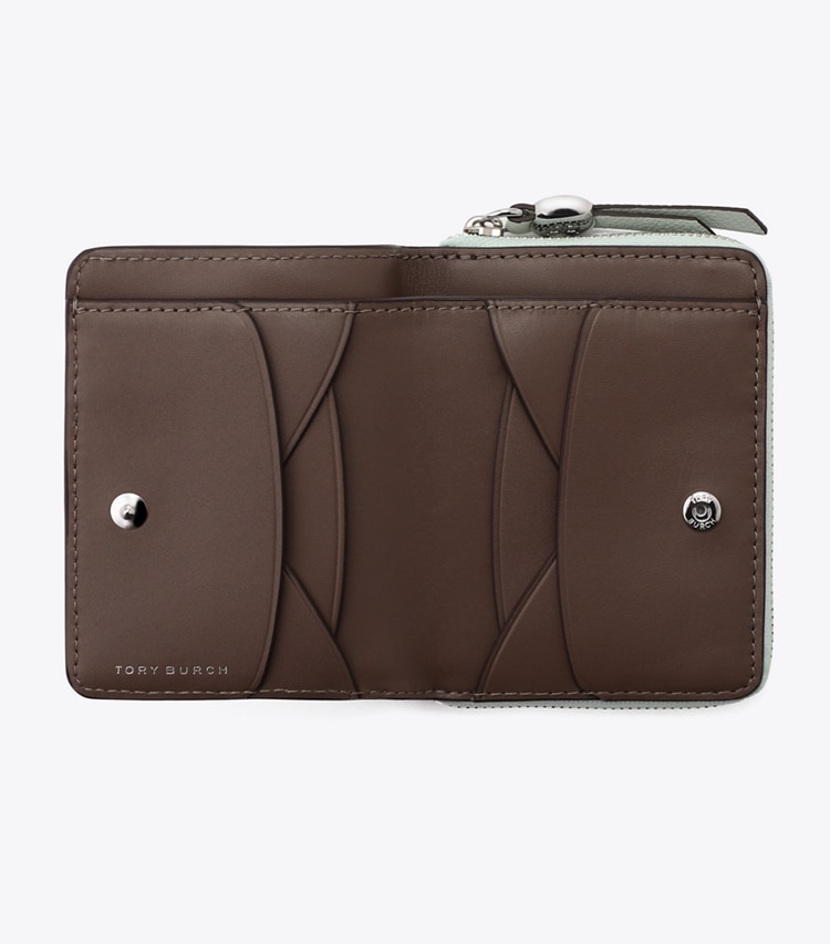 Tory Burch designer 財布 ロミー バイフォールド ウォレット in Light Green オーバーヘッド
