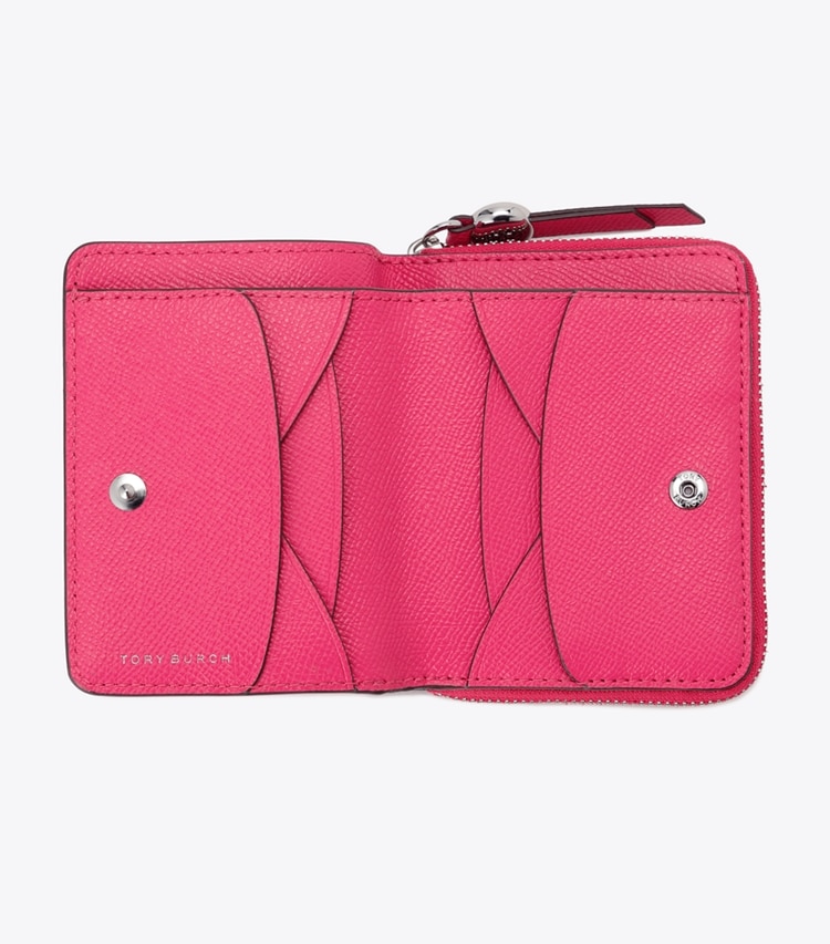 Tory Burch designer 財布 ロミー バイフォールド ウォレット in Bright Pink オーバーヘッド