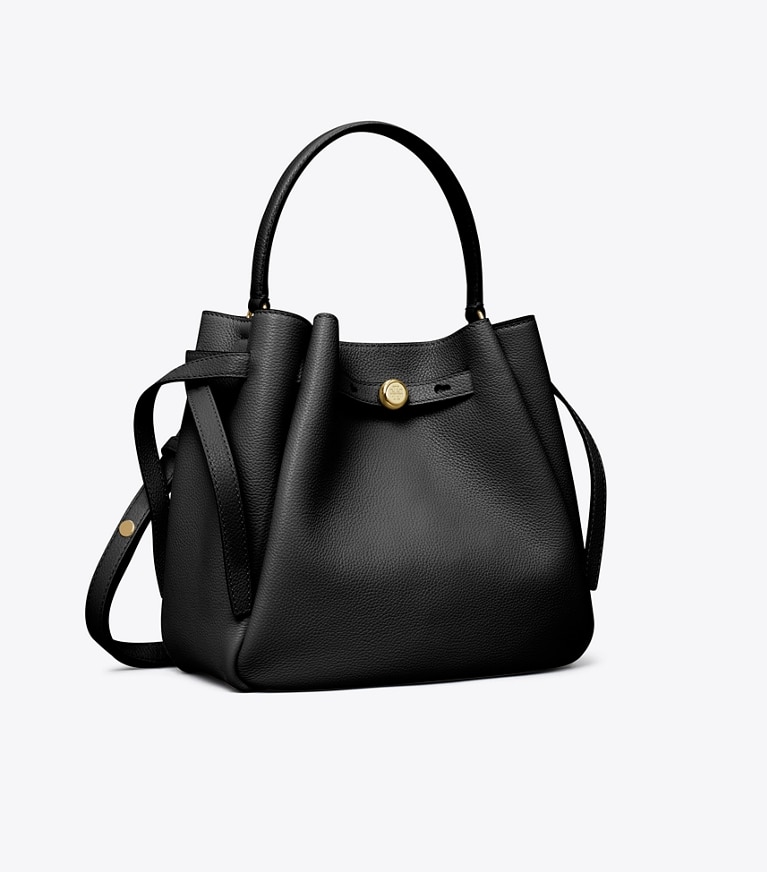 Tory Burch designer crossbody bags Romy Bucket Bag in Black angle