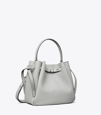 Tory Burch designer crossbody bags Romy Bucket Bag in Light Granite angle