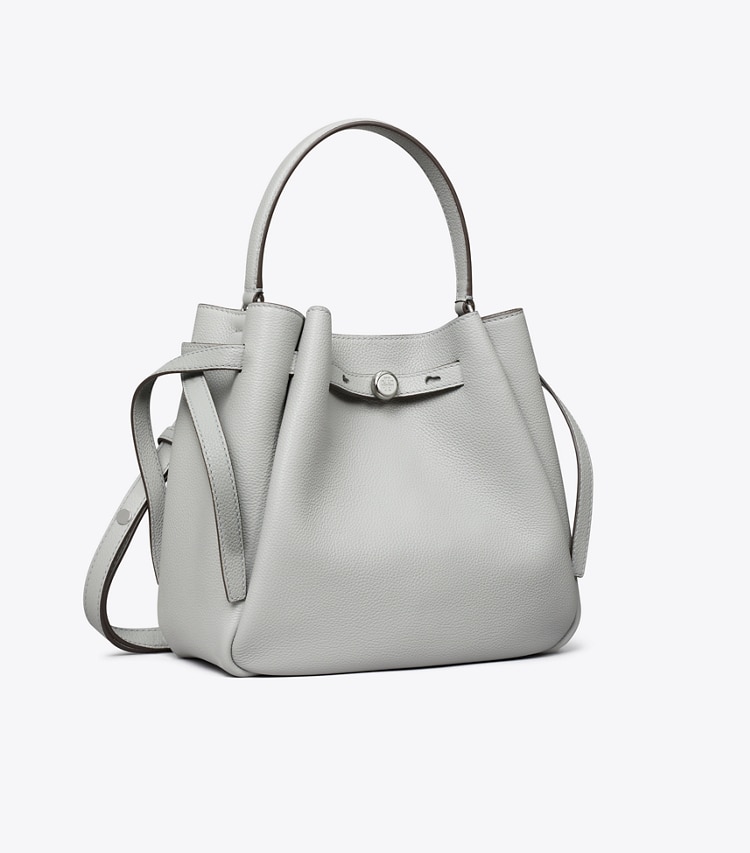 Tory Burch designer クロスボディバッグ ロミー バケットバッグ in Light Granite angle