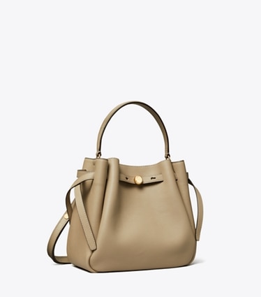 Tory Burch designer クロスボディバッグ ロミー バケットバッグ in Soft Cement angle