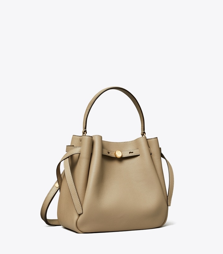 Tory Burch designer クロスボディバッグ ロミー バケットバッグ in Soft Cement angle