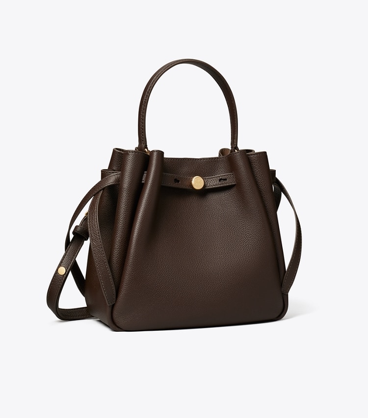 Tory Burch designer crossbody bags Romy Bucket Bag in Deep Brown angle