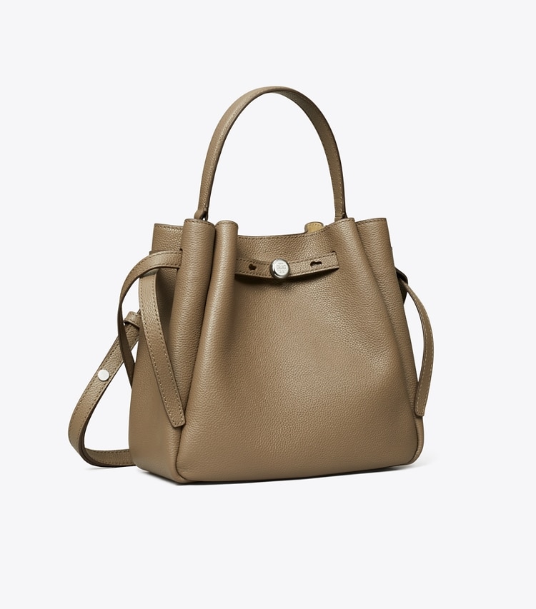 Tory Burch designer crossbody bags Romy Bucket Bag in Wild Mushroom angle