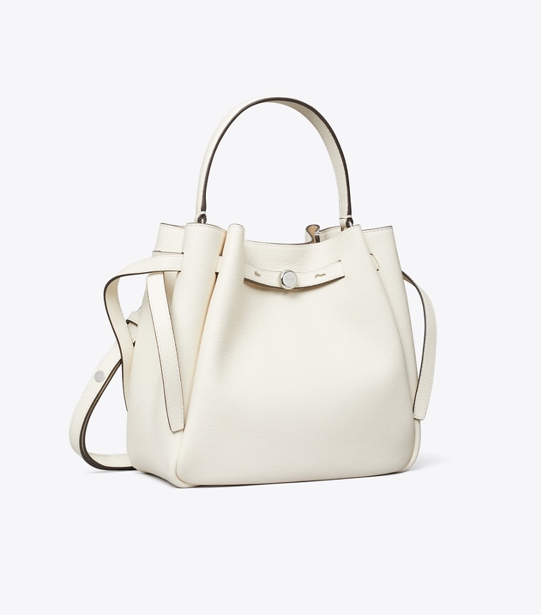 Tory Burch designer クロスボディバッグ ロミー バケットバッグ in Light Cream angle