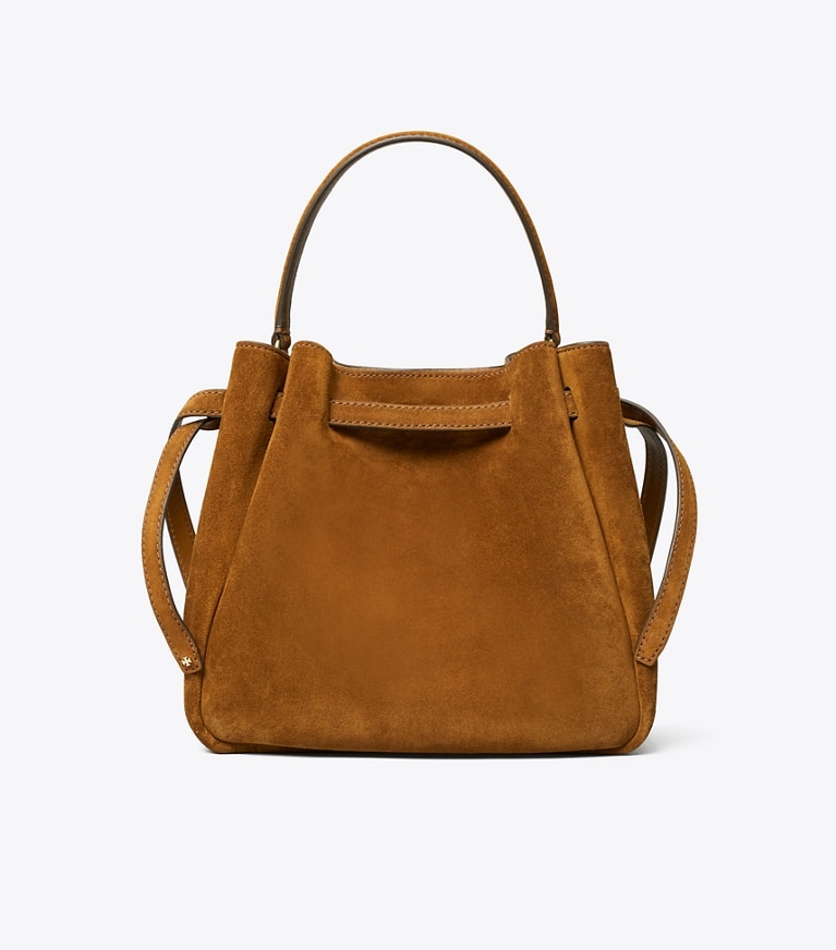 Tory Burch designer crossbody bags Romy Bucket Bag aus Wildleder in Park Bench angle