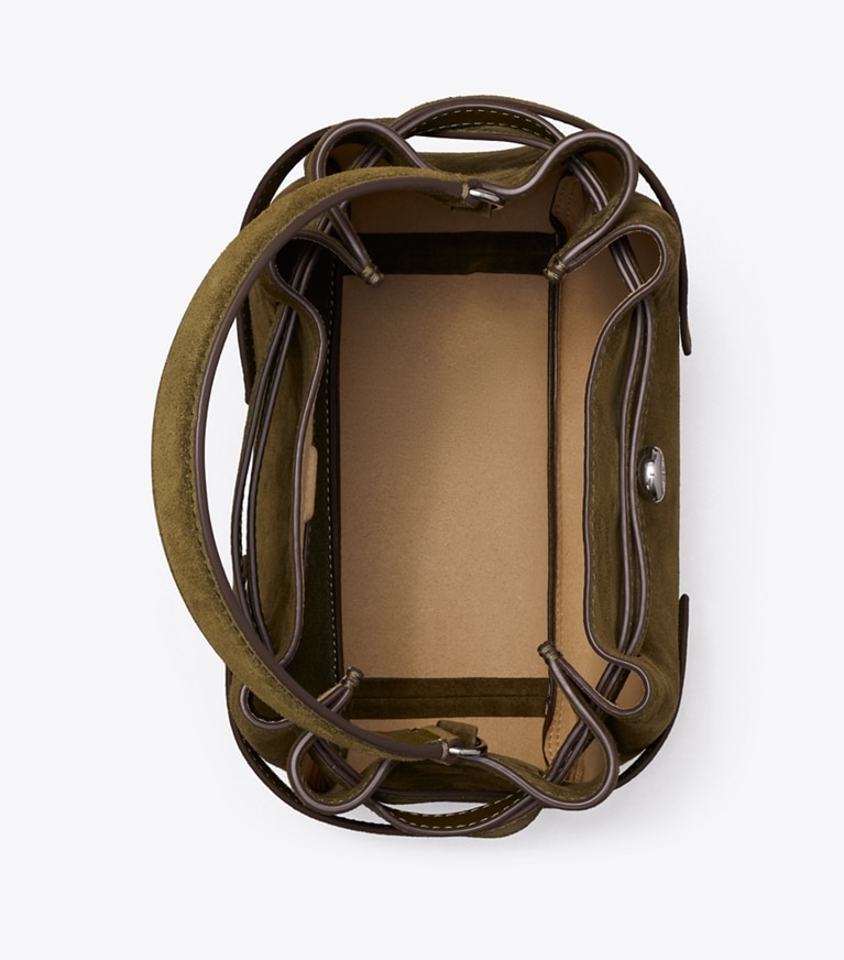 Tory Burch designer crossbody bags Romy Bucket Bag aus Wildleder in Dark Olive von oben
