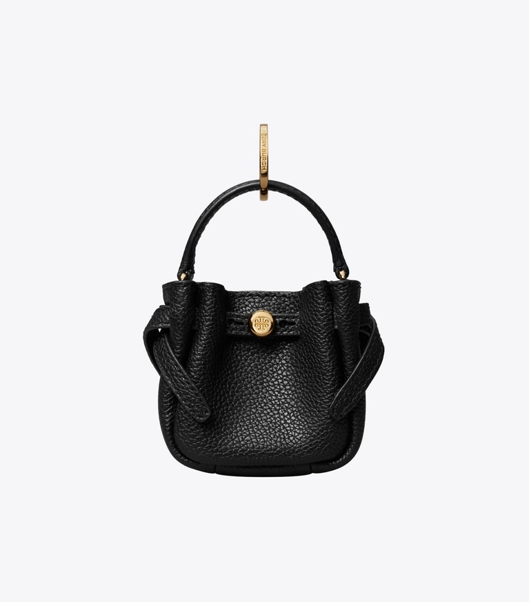 Tory Burch designer bag charms & key rings Romy Bucket Bag Charm in Black front