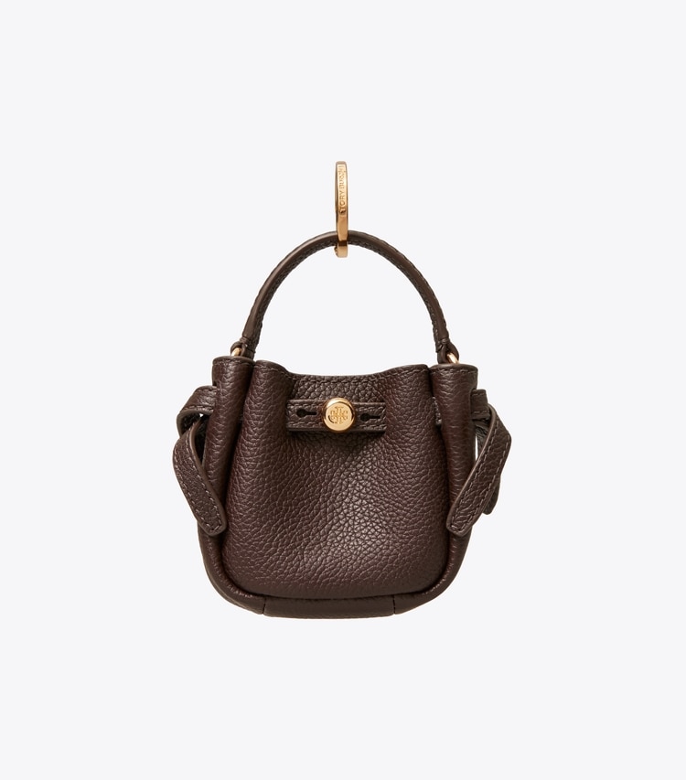 Tory Burch designer バッグチャーム＆キーリング ロミー バケットバッグ チャーム in Deep Brown front