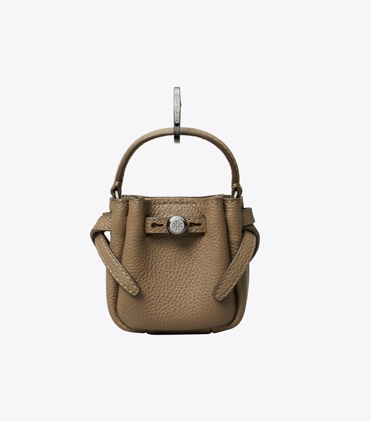 Tory Burch designer bag charms & key rings Romy Bucket Bag Charm in Wild Mushroom front