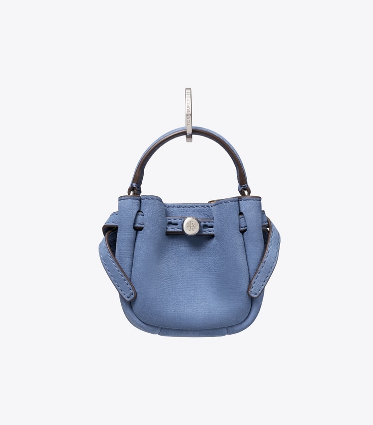 Tory Burch designer bag charms & key rings Romy Bucket Bag Charm in Soft Blue front