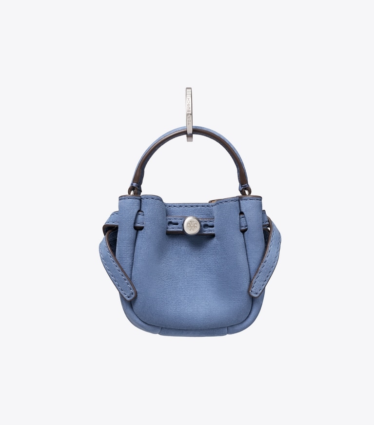 Tory Burch designer bag charms & key rings Romy Bucket Bag Charm in Soft Blue front