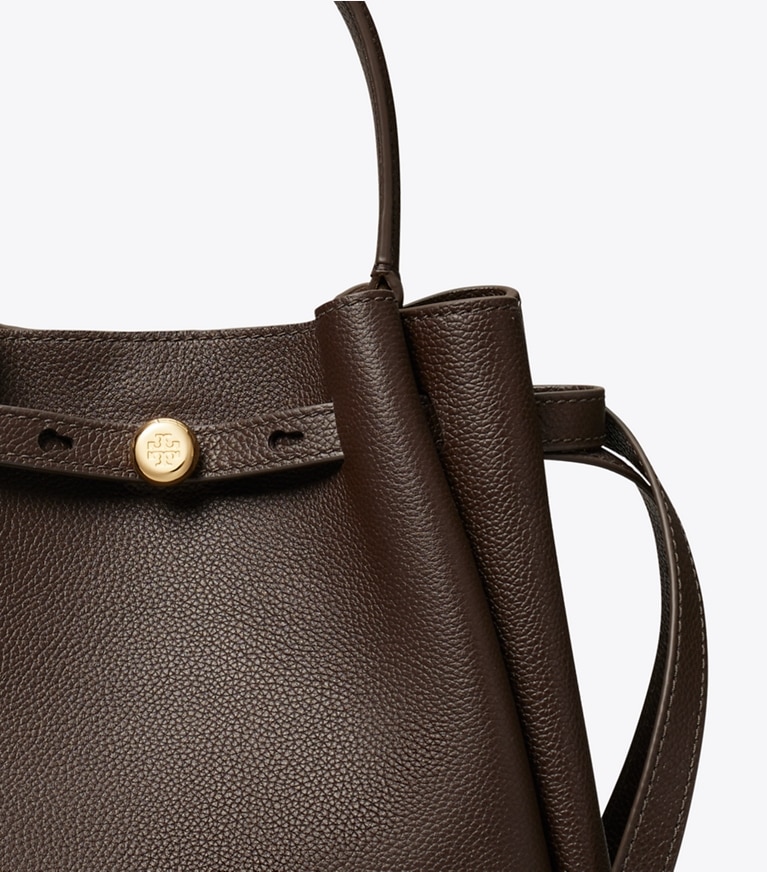 Tory Burch designer crossbody bags Romy Bucket Bag in Deep Brown detail