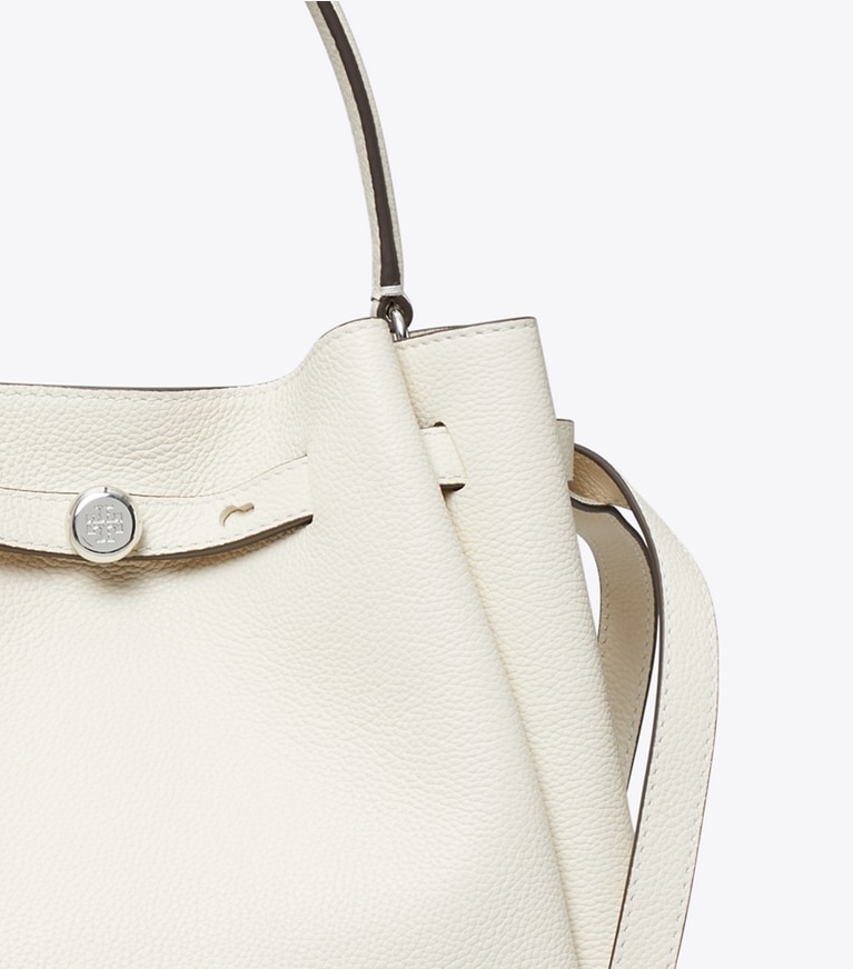 Tory Burch designer クロスボディバッグ ロミー バケットバッグ in Light Cream angle