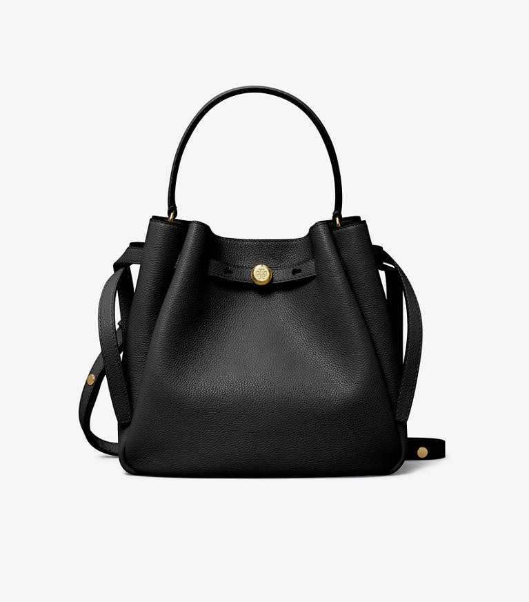 Tory Burch designer crossbody bags Romy Bucket Bag in Black angle