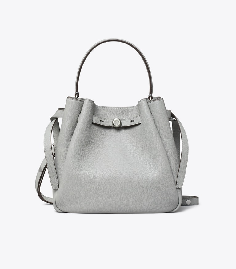 Tory Burch designer クロスボディバッグ ロミー バケットバッグ in Light Granite angle