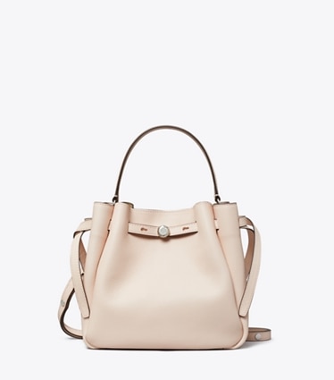 Tory Burch designer crossbody bags Romy Bucket Bag in Soft Pink front