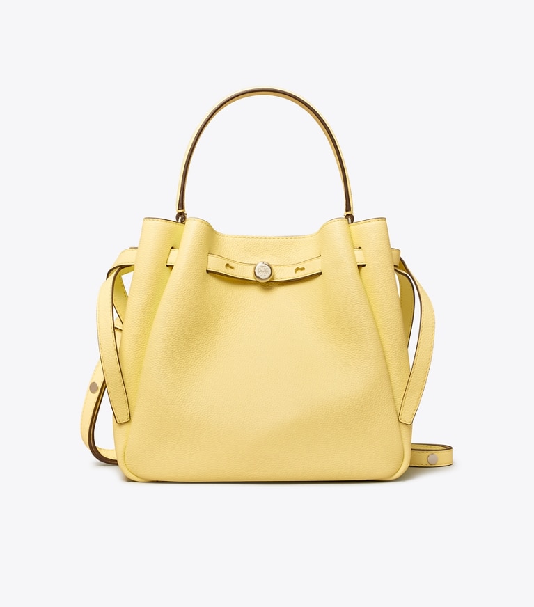 Tory Burch designer crossbody bags Romy Bucket Bag in Lemon angle