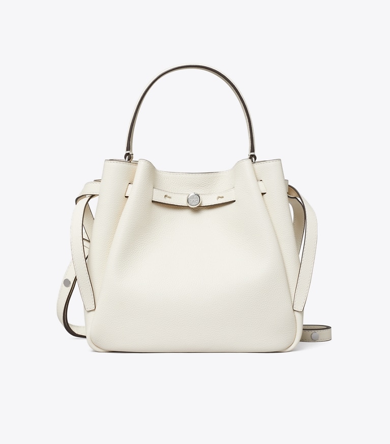 Tory Burch designer クロスボディバッグ ロミー バケットバッグ in Light Cream angle