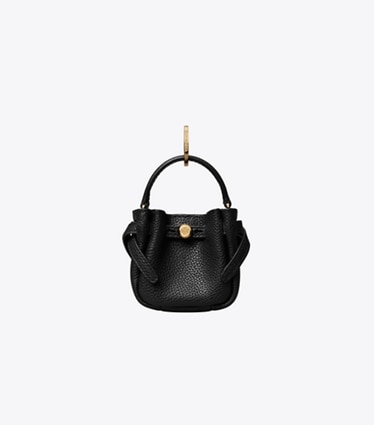Tory Burch designer taschenanhänger & schlüsselringe Romy Bucket Bag mit Anhänger in Black front