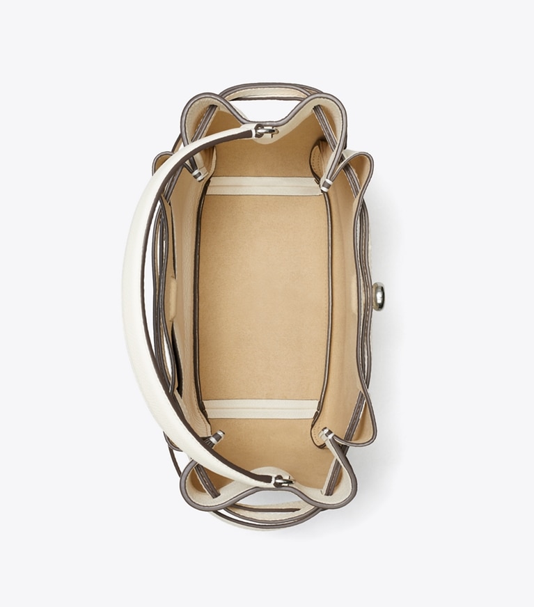 Tory Burch designer クロスボディバッグ ロミー バケットバッグ in Light Cream angle
