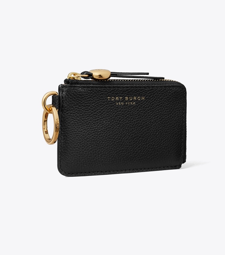 Tory Burch designer card cases Romy Card Case Bag Charm in Black angle
