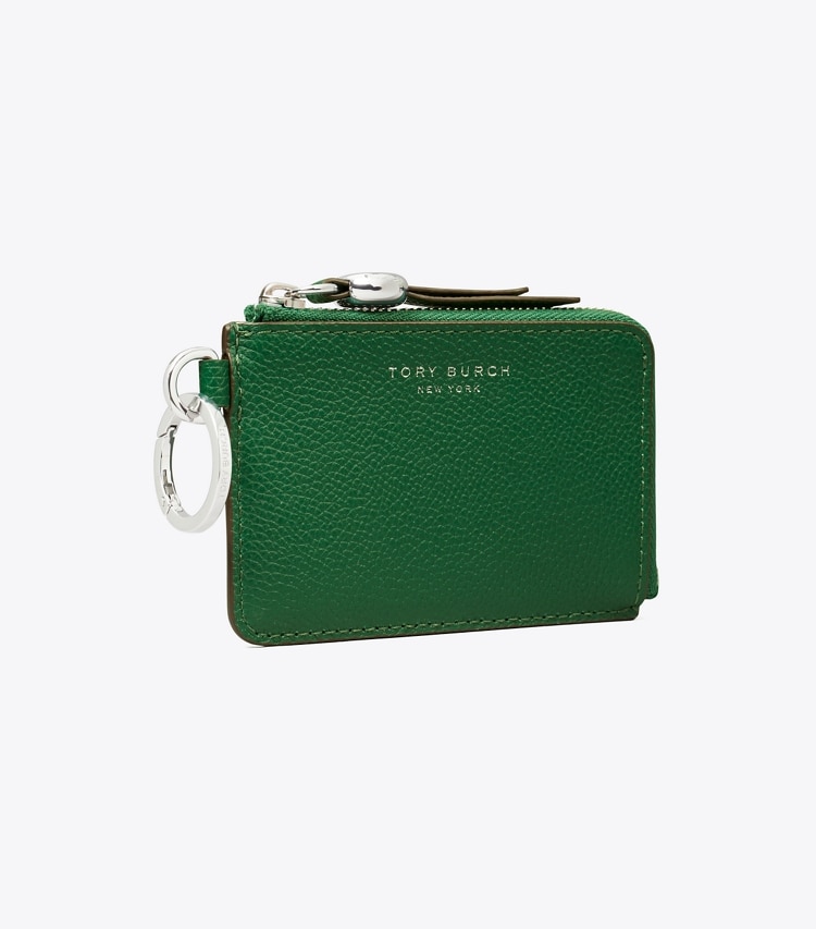 Tory Burch designer card cases Romy Card Case Bag Charm in Dark Kale angle