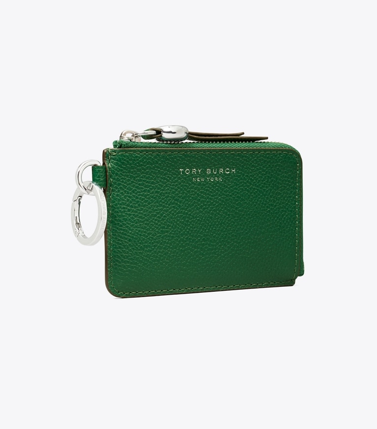 Tory Burch designer card cases Romy Card Case Bag Charm in Dark Kale angle