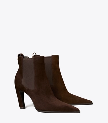 Tory Burch designer ankle boots Romy Chelsea Heel Boot in DARK COCOA angle