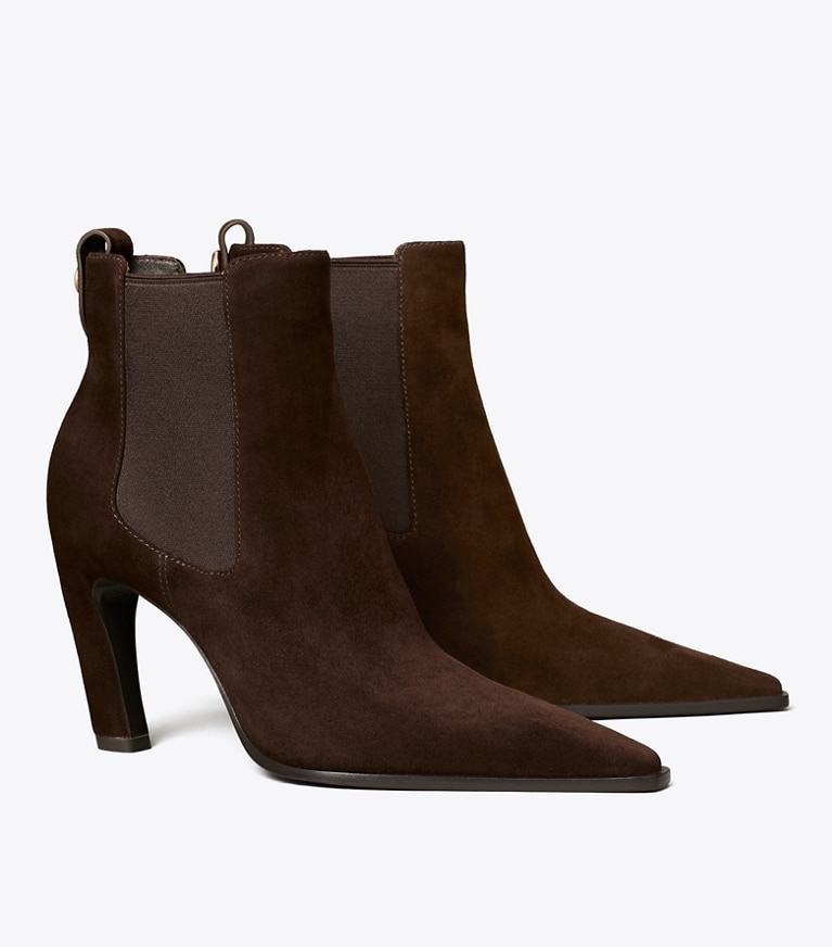 Tory Burch designer ankle boots Romy Chelsea Heel Boot in DARK COCOA angle
