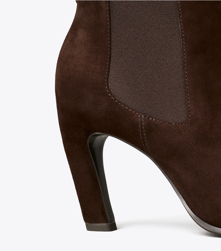 Tory Burch designer ankle boots Romy Chelsea Heel Boot in DARK COCOA detail