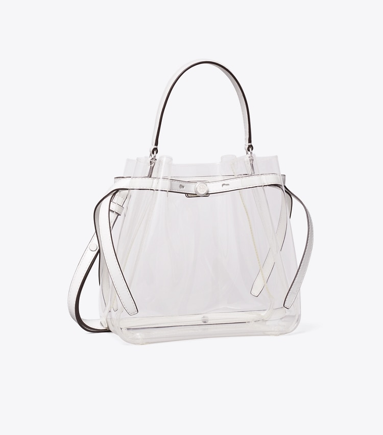 Tory Burch designer クロスボディバッグ ロミー クリア バケットバッグ in Crystal Clear angle
