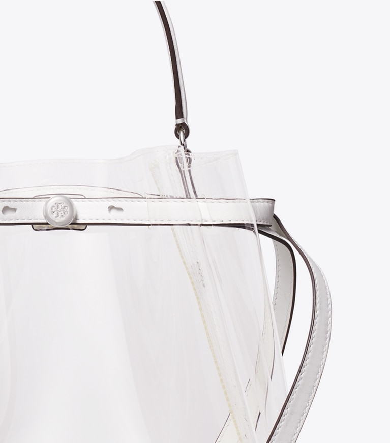 Tory Burch designer クロスボディバッグ ロミー クリア バケットバッグ in Crystal Clear ディテール