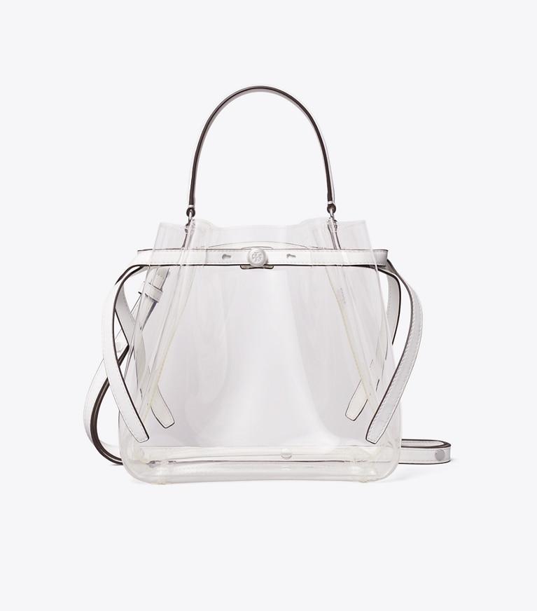 Tory Burch designer クロスボディバッグ ロミー クリア バケットバッグ in Crystal Clear front