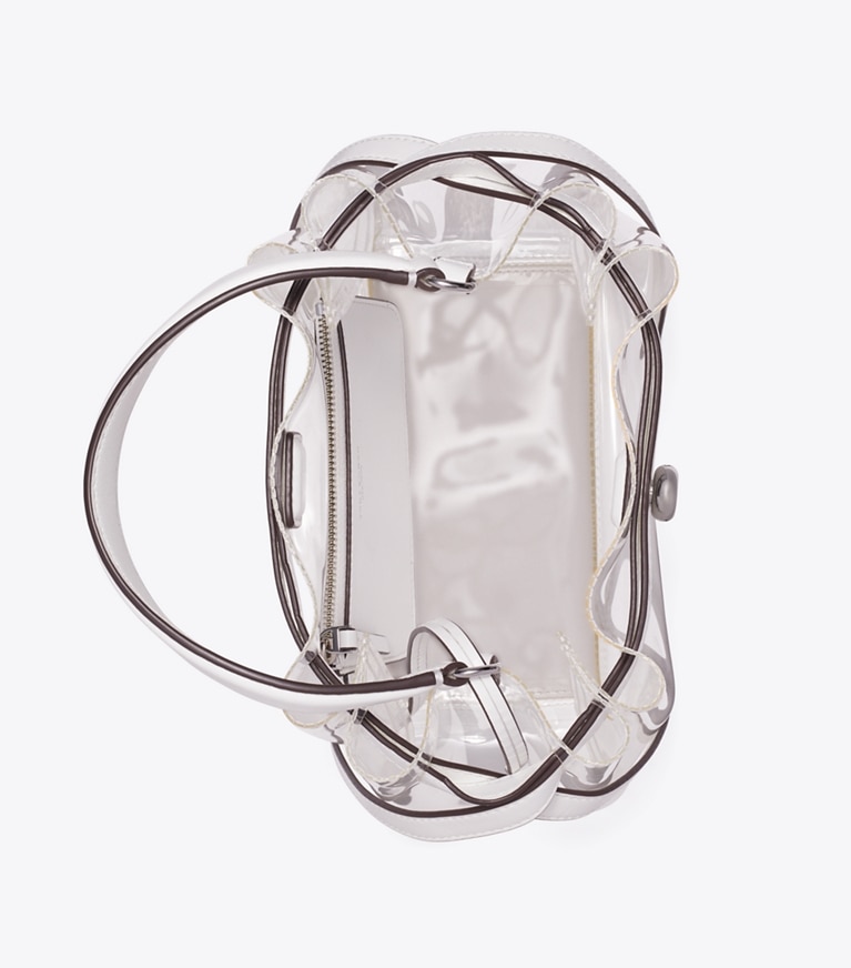 Tory Burch designer クロスボディバッグ ロミー クリア バケットバッグ in Crystal Clear オーバーヘッド