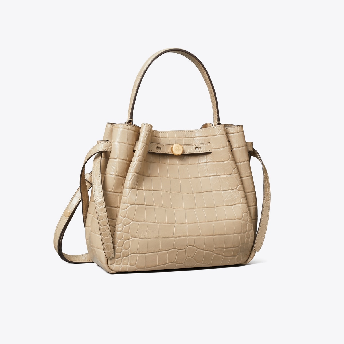Romy Croc-Embossed Bucket Bag in beige | Tory Burch