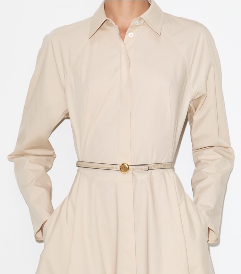 Tory Burch designer belts Romy Croc-Embossed Reversible Belt in Light Hickory / Sweet Maple accessory on model