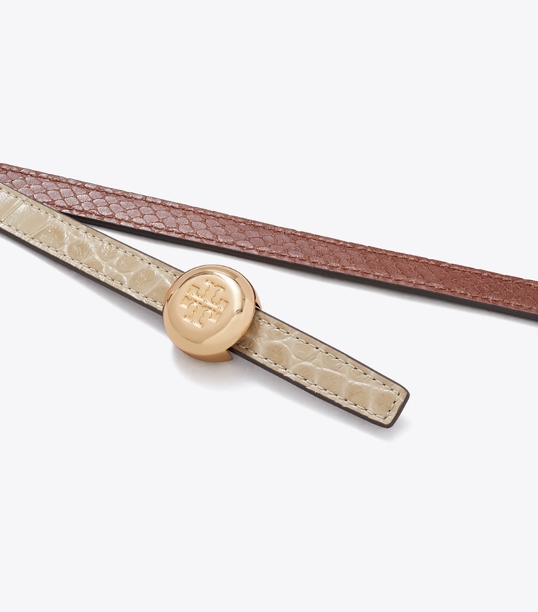 Tory Burch designer belts Romy Croc-Embossed Reversible Belt in Light Hickory / Sweet Maple detail